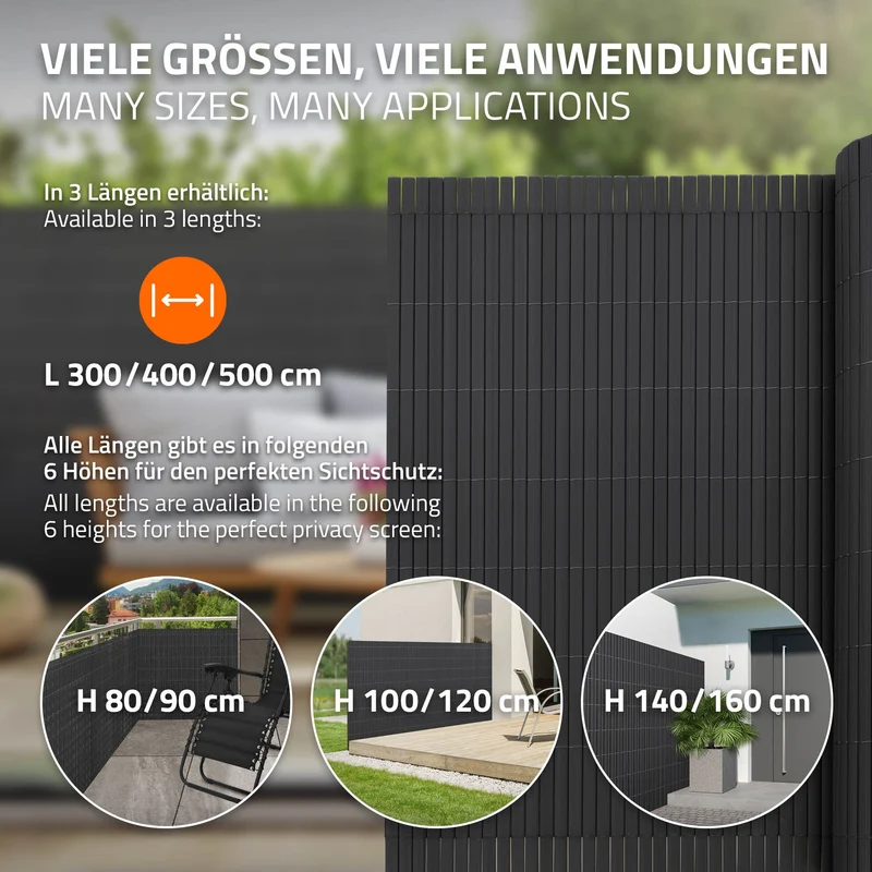 Sichtschutzmatte 120x300 cm Sichtschutzzaun Windschutz Balkonschutz PVC Anthrazit UV-beständig