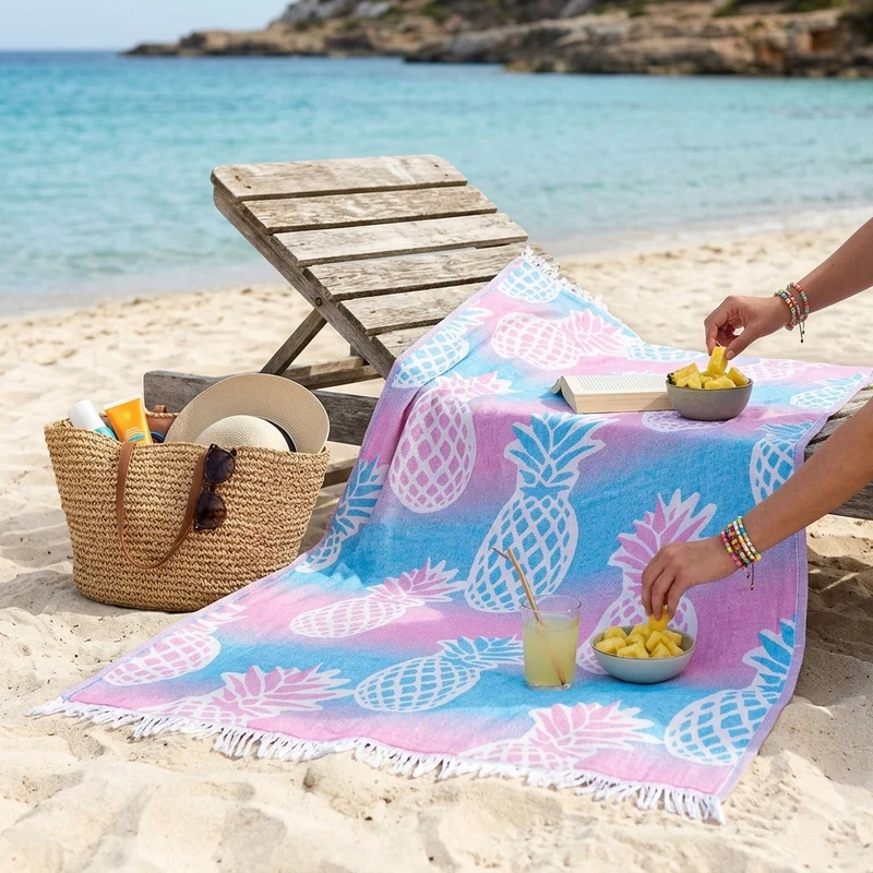 Telo Mare Fouta in Puro Cotone Jacquard Doubleface - Pineapple