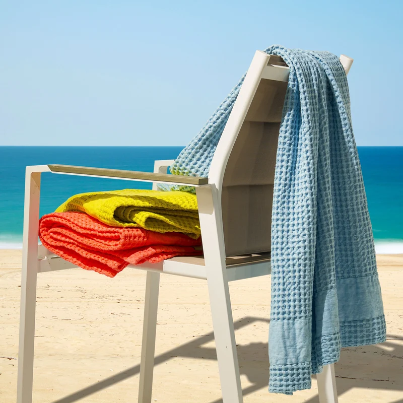 Telo mare XL in Puro Cotone Nido d'ape Stonewashed balza in Lino - Palau