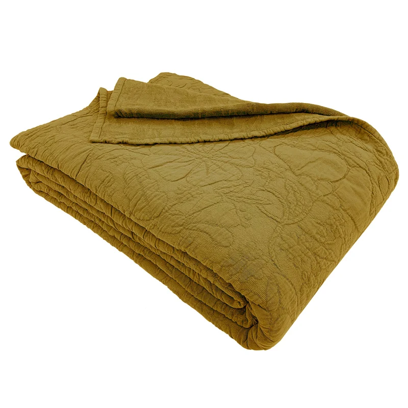 Copriletto in Cotone in tinta unita StoneWashed jacquard floreale - Triptree