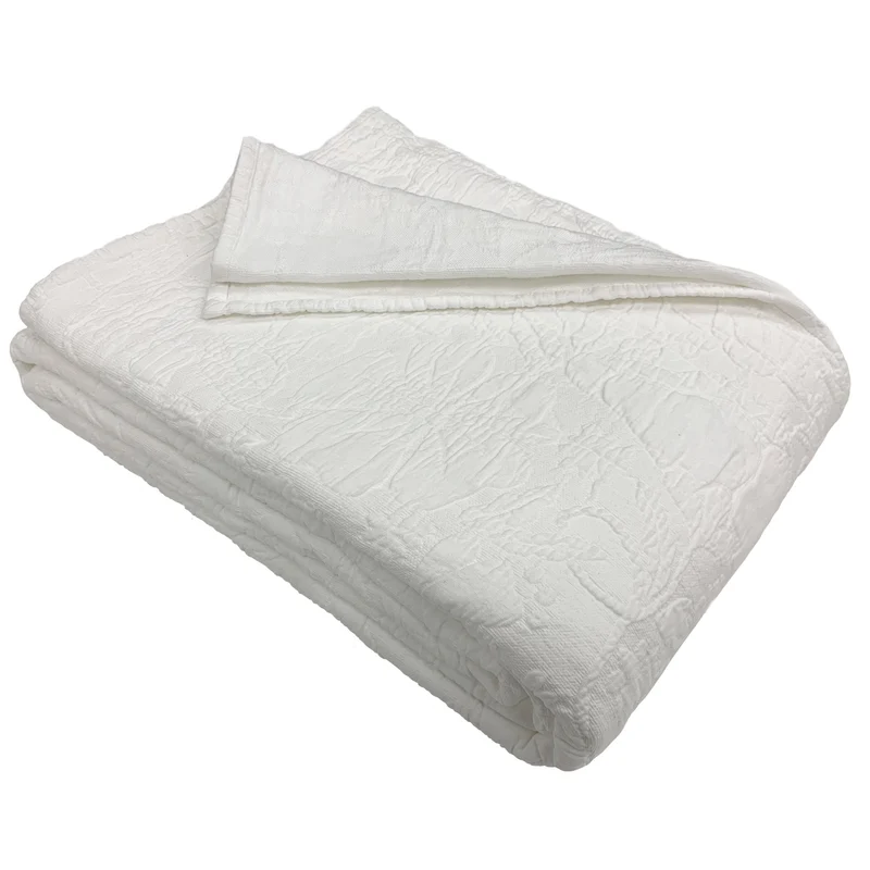 Copriletto in Cotone in tinta unita StoneWashed jacquard floreale - Triptree