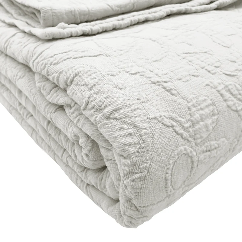 Copriletto in Cotone in tinta unita StoneWashed jacquard floreale - Triptree