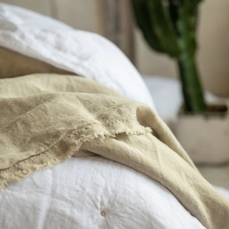 Plaid Reversibile in Puro Lino a Frange Tinta Unita - Zeff Nomade