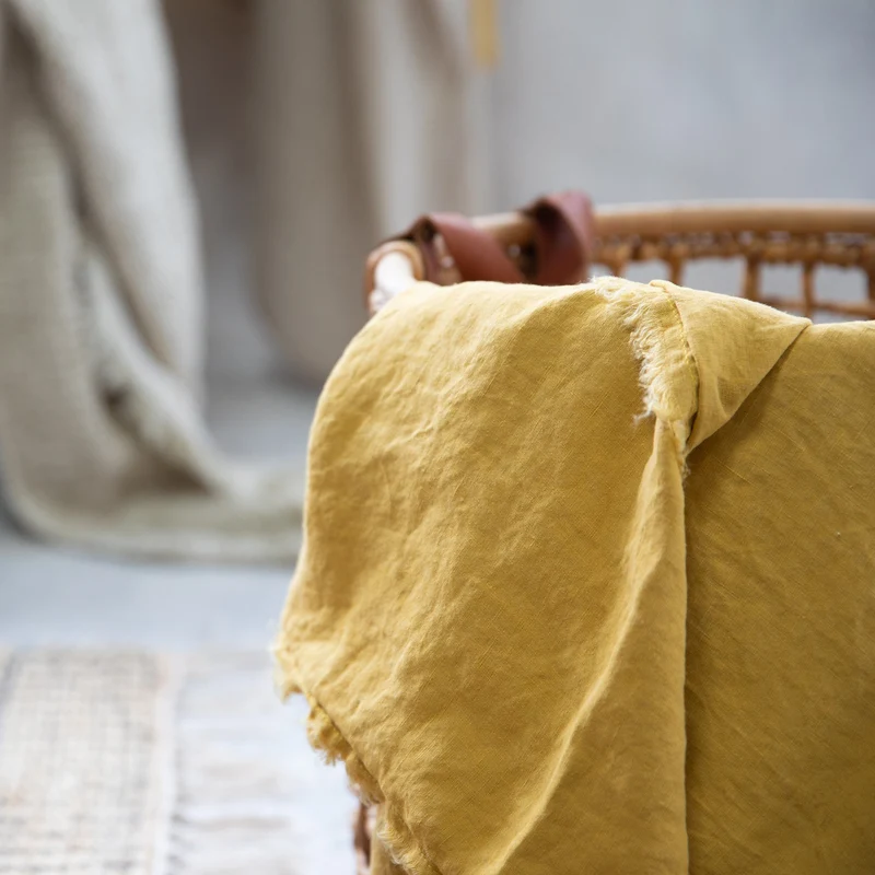Plaid Reversibile in Puro Lino a Frange Tinta Unita - Zeff Nomade
