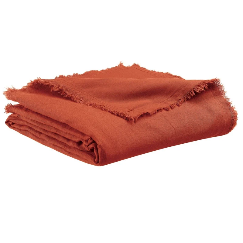 Plaid Reversibile in Puro Lino a Frange Tinta Unita - Zeff Nomade