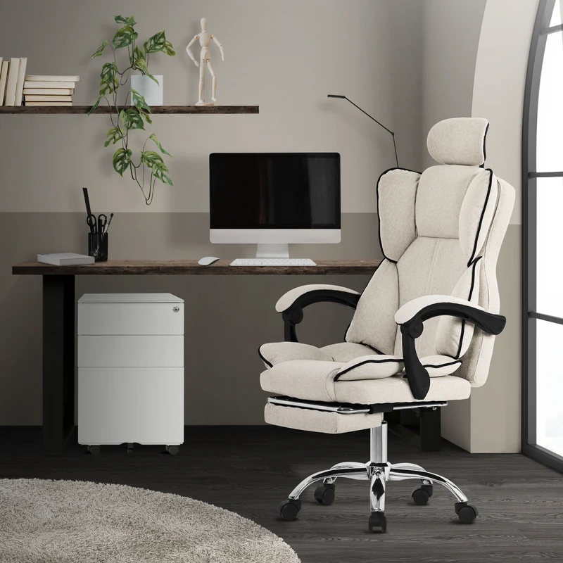 B-Ware Chefsessel Bürostuhl höhenverstellbar Beige mit höhenverstellbarer Rückenlehne und Fuß-& Kopfstütze bis 120 kg ML-Design