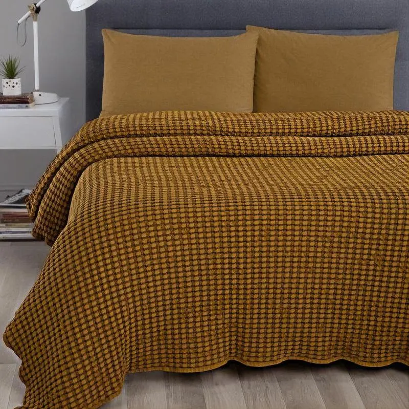 Copriletto in Cotone a Nido d'Ape StoneWashed No Stiro - Chaltony