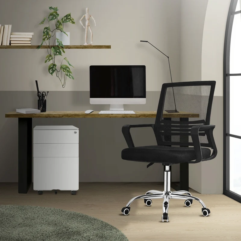 Bürostuhl ergonomisch, Schwarz, Schreibtischstuhl höhenverstellbar mit Armlehnen, Rollen, Computerstuhl 360° Drehstuhl Gaming Stuhl ML-Design