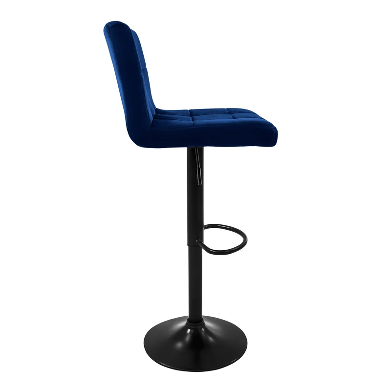 B-Ware Barhocker 2er Set Blau Samtbezug mit Rückenlehne und Fußstütze höhenverstellbar 63-83cm ML-Design