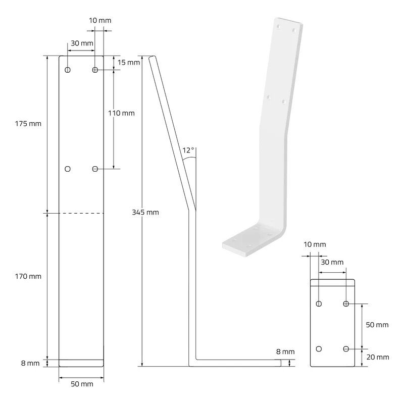 Rückenlehnenhalterung 2er Set 345 x 90 mm Weiß aus Stahl ML-Design