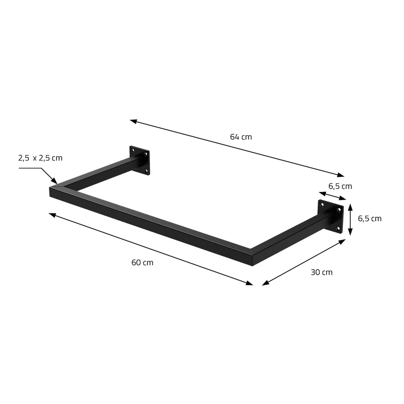 2er Set Kleiderstange Garderobe Wandmontage 30 x 60 cm Schwarz aus Stahl ML-Design
