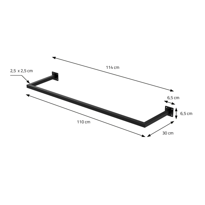 2er Set Kleiderstange Garderobe Wandmontage 30 x 110 cm Schwarz aus Stahl ML-Design