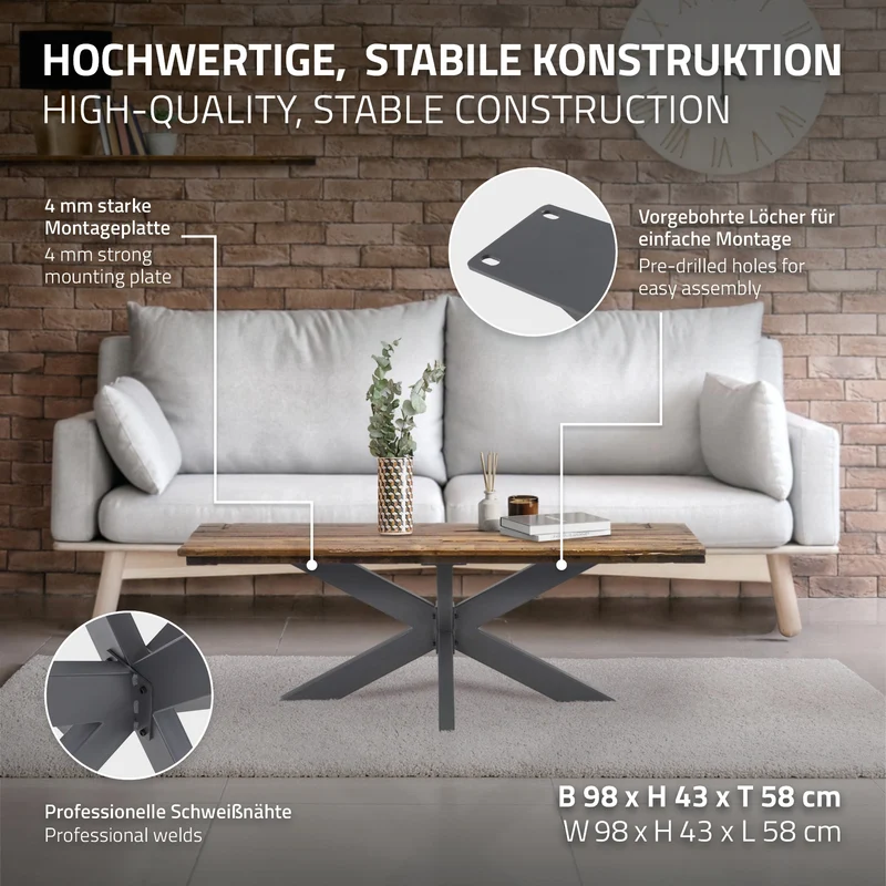 Tischbeine Tischgestell X-Design 98x58x43 cm Anthrazit aus Metall ML-Design