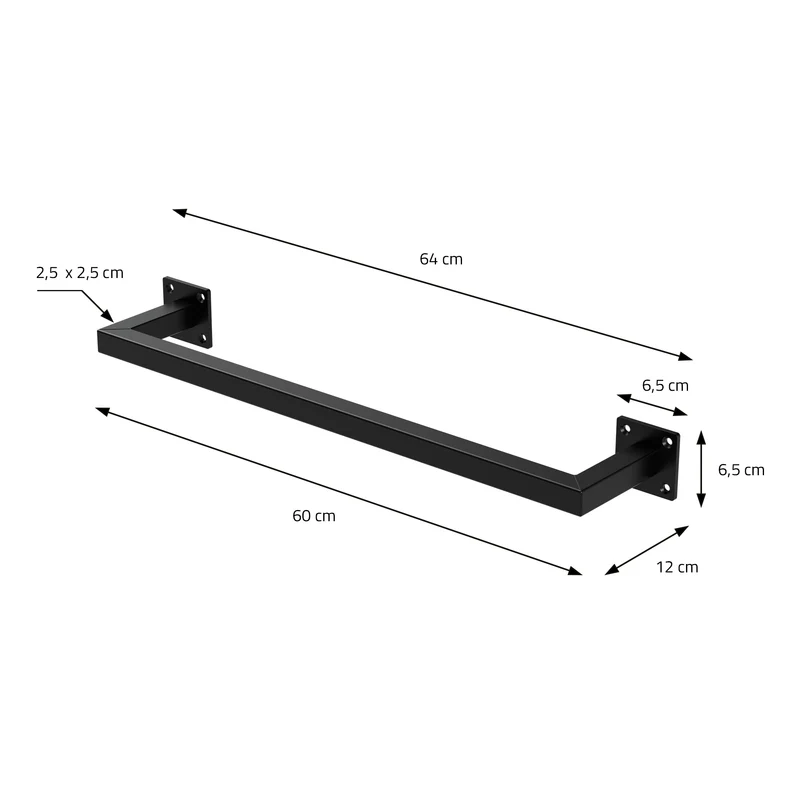 3er Set Kleiderstange Garderobe Wandmontage 12 x 60 cm Schwarz aus Stahl ML-Design