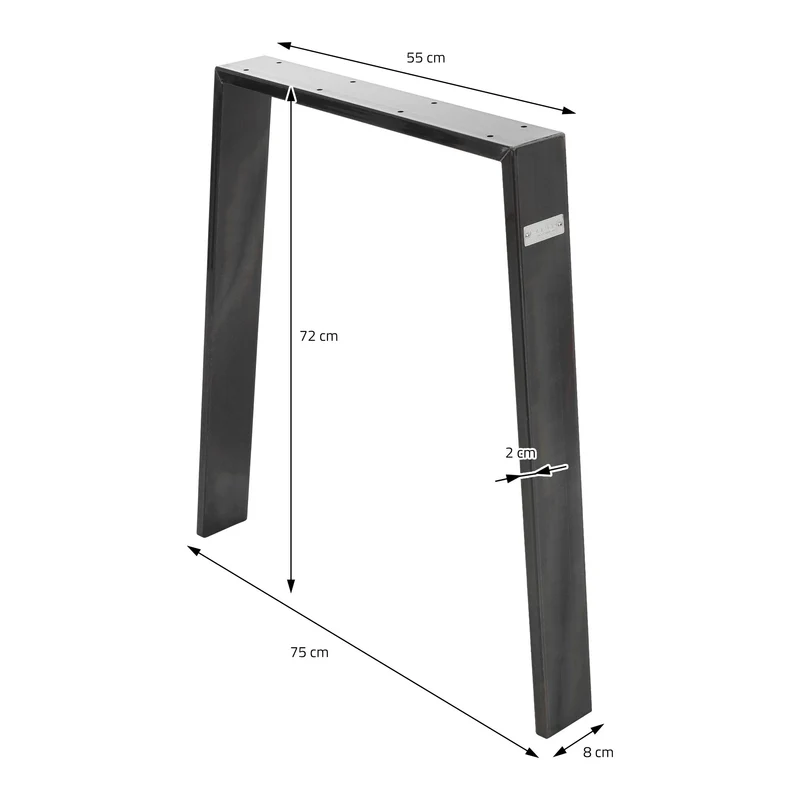 2er Set Tischbeine Loft 75x72 cm Profil 8x2cm aus Stahl U-Form ML-Design