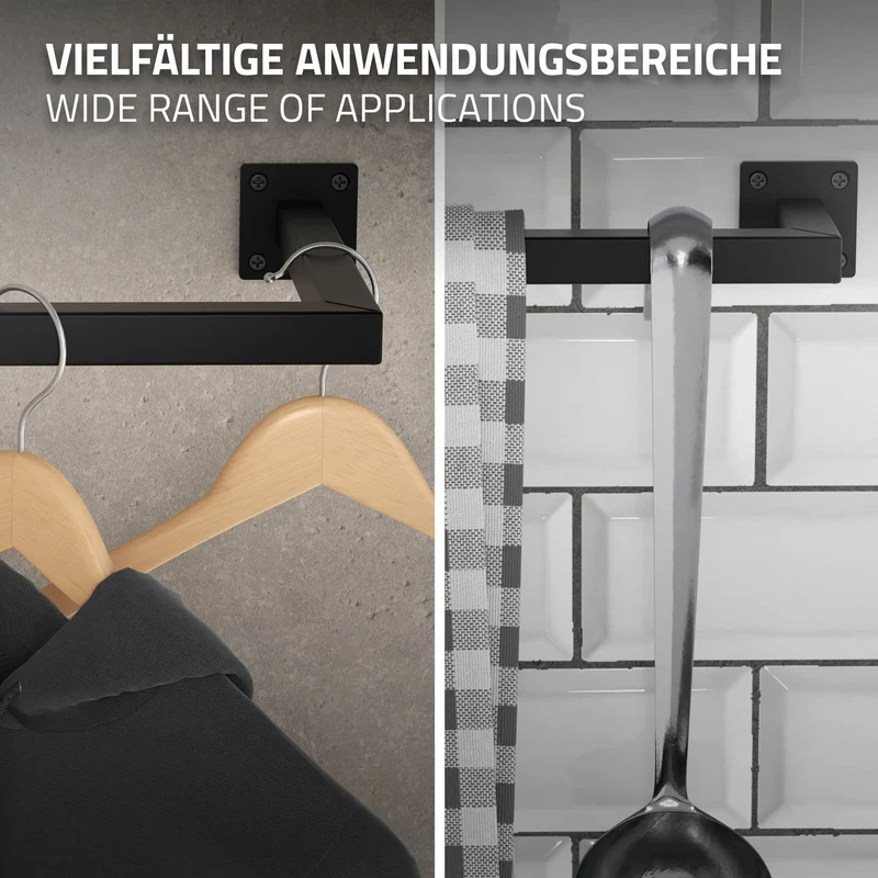 3er Set Kleiderstange Garderobe Wandmontage 30 x 60 cm Schwarz aus Stahl ML-Design