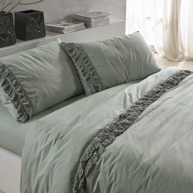 Completo Copripiumino in 100% Puro Cotone StoneWashed - Taba