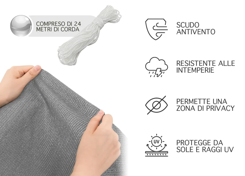 Telo Copribalcone in HDPE Tinta Unita Frangivento e Frangivista con Occhielli Il Gruppone