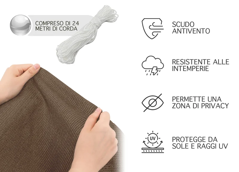 Telo Copribalcone in HDPE Tinta Unita Frangivento e Frangivista con Occhielli Il Gruppone