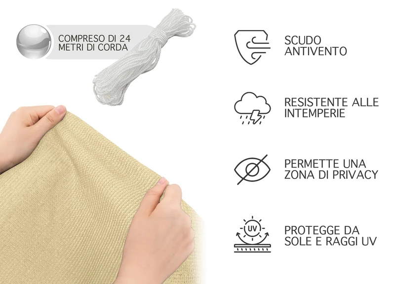 Telo Copribalcone in HDPE Tinta Unita Frangivento e Frangivista con Occhielli Il Gruppone