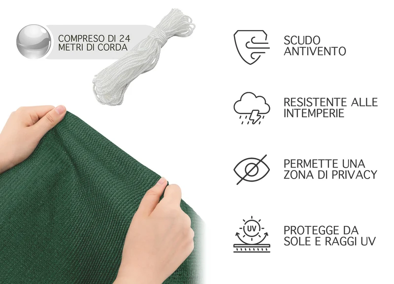 Telo Copribalcone in HDPE Tinta Unita Frangivento e Frangivista con Occhielli Il Gruppone