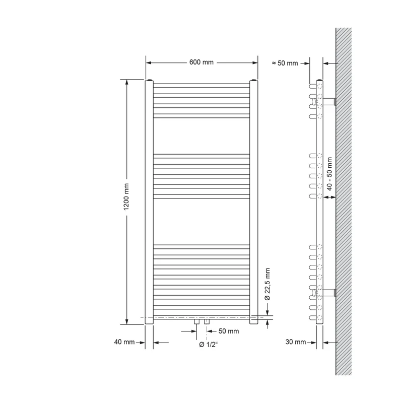 Badheizkörper Sahara 600x1200 mm Anthrazit gebogen mit Mittelanschluss