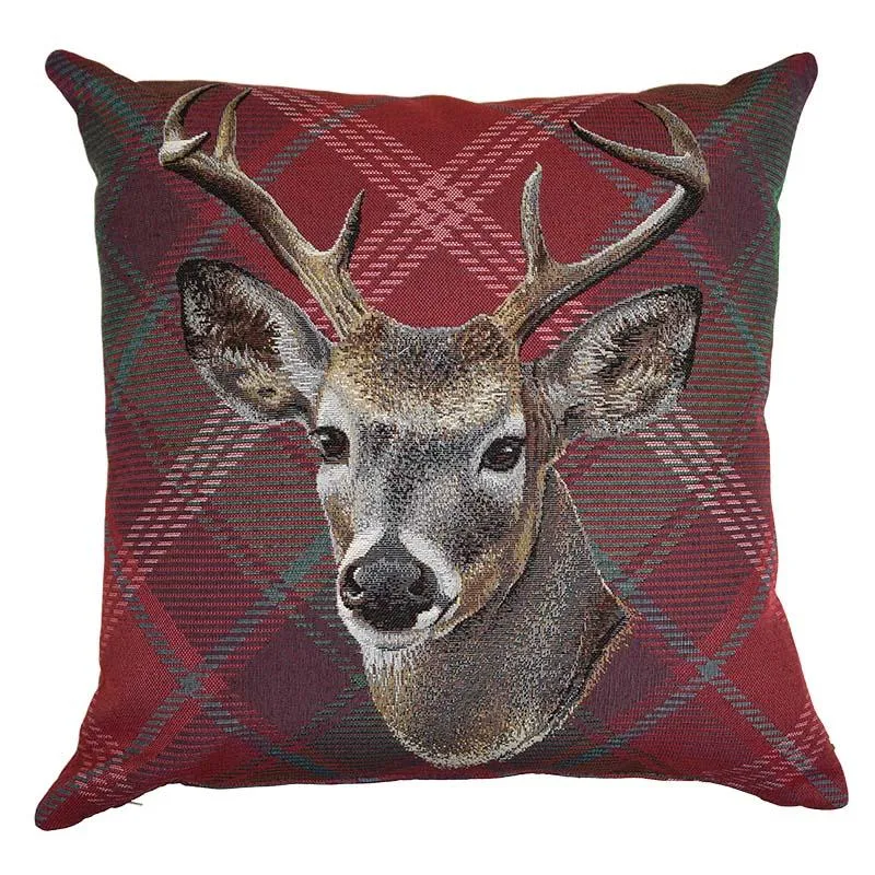 Cuscino in Cotone Stampato con Cervo Frontale - Stag