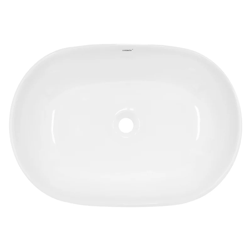 Waschbecken Oval ohne Überlauf 60x42x14,5 cm Weiß aus Keramik LuxeBath