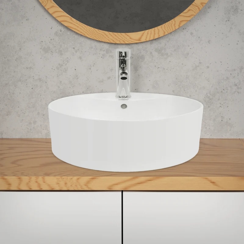 Waschbecken Rund mit Überlauf Ø 46x15,5 cm Weiß aus Keramik LuxeBath