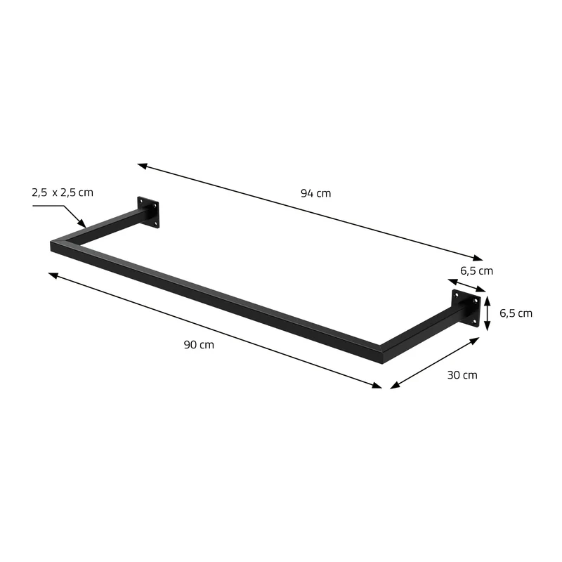 2er Set Kleiderstange Garderobe Wandmontage 30 x 90 cm Schwarz aus Stahl ML-Design