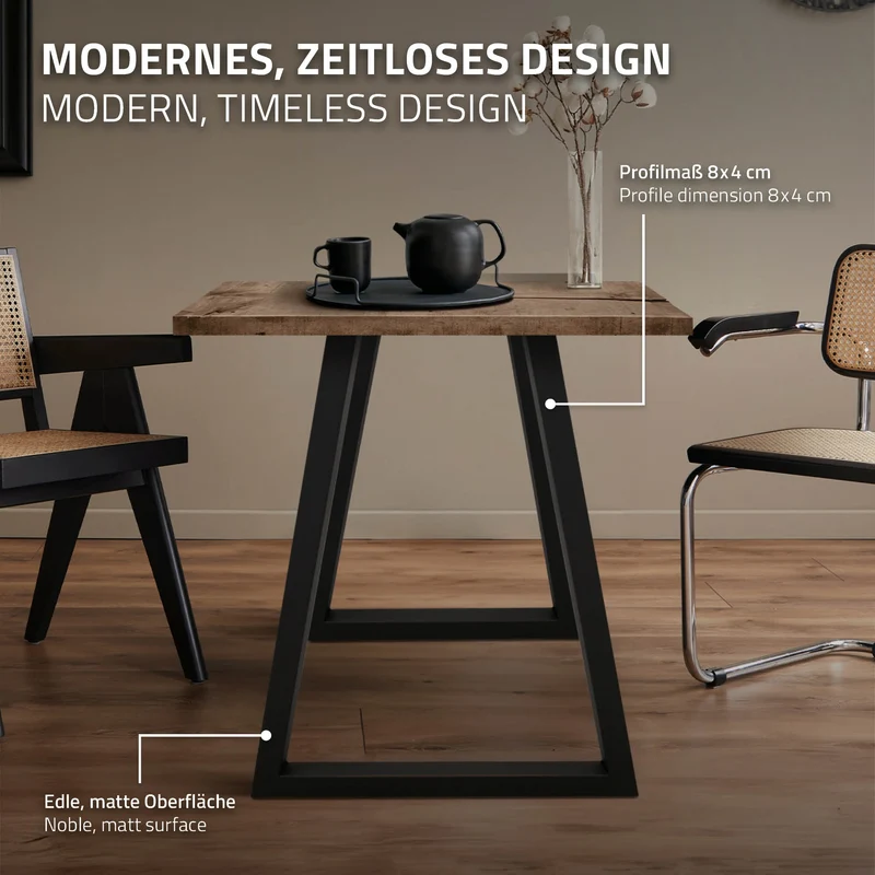 2x Tischbeine Trapez Design 60x72 cm Schwarz pulverbeschichtete Stahl Tischgestell für Esstisch Schreibtisch