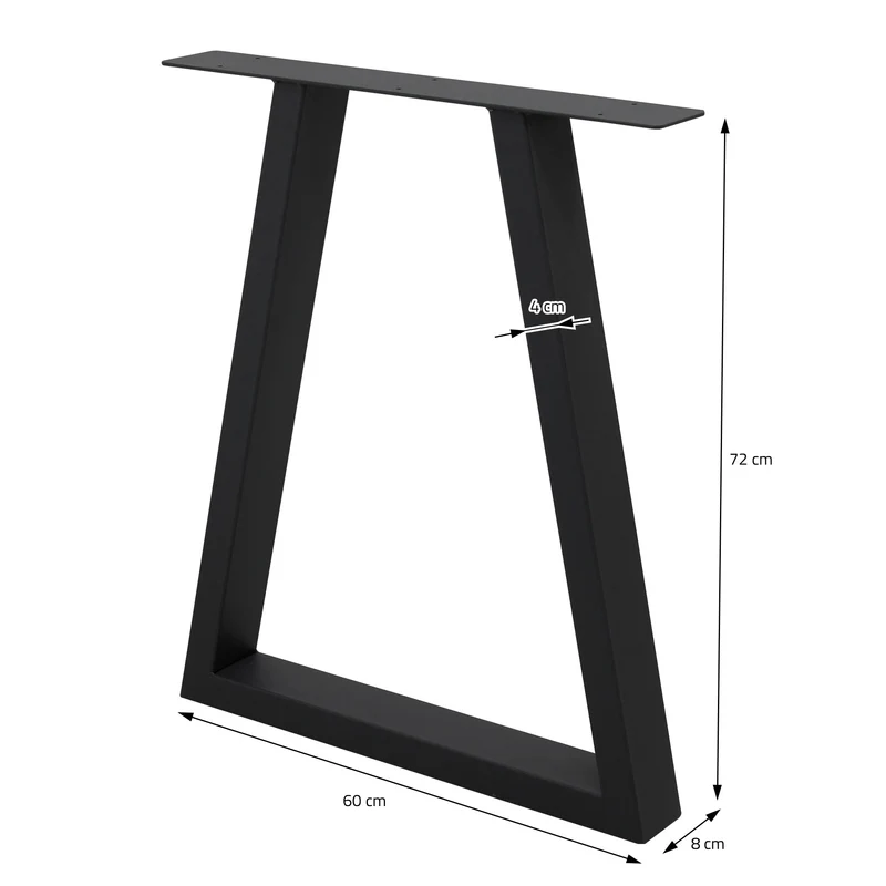 2x Tischbeine Trapez Design 60x72 cm Schwarz pulverbeschichtete Stahl Tischgestell für Esstisch Schreibtisch