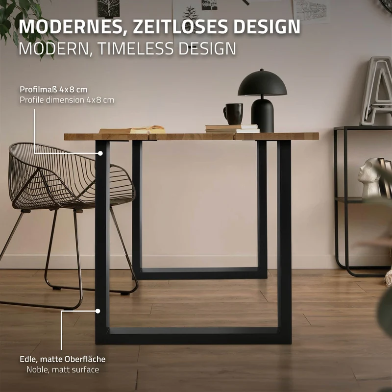 2er Set Tischgestell B70xH74 cm in U-Form Metall Schwarz ML-Design