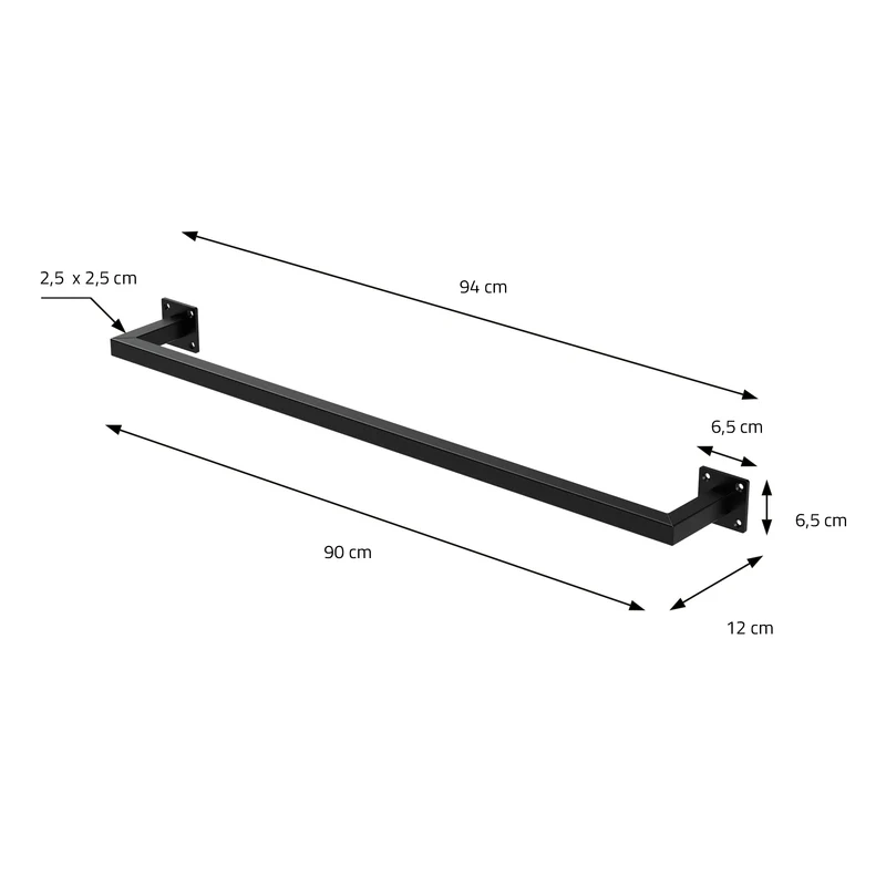Kleiderstange Garderobe Wandmontage 12 x 90 cm Schwarz aus Stahl ML-Design