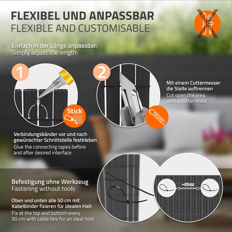 Sichtschutzmatte 100x400 cm Sichtschutzzaun Windschutz Balkonschutz PVC Anthrazit UV-beständig