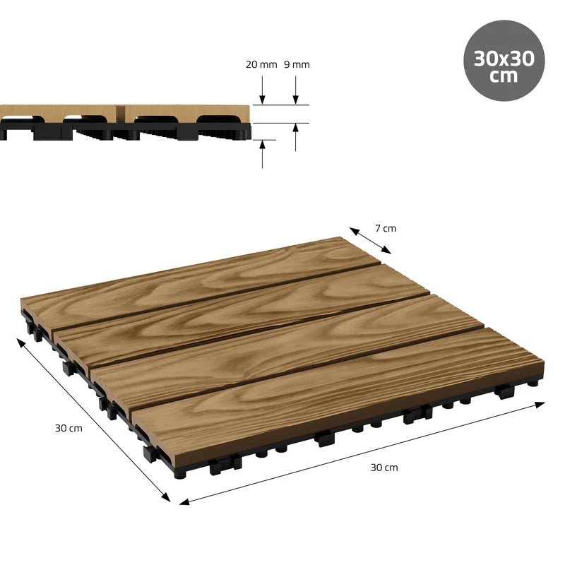 WPC Terrassenfliesen Balkonfliesen 30x30 cm in Holzoptik Holzmaserung mit Drainage und Klicksystem