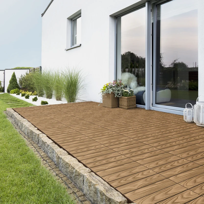 WPC Terrassenfliesen Balkonfliesen 30x30 cm in Holzoptik Holzmaserung mit Drainage und Klicksystem
