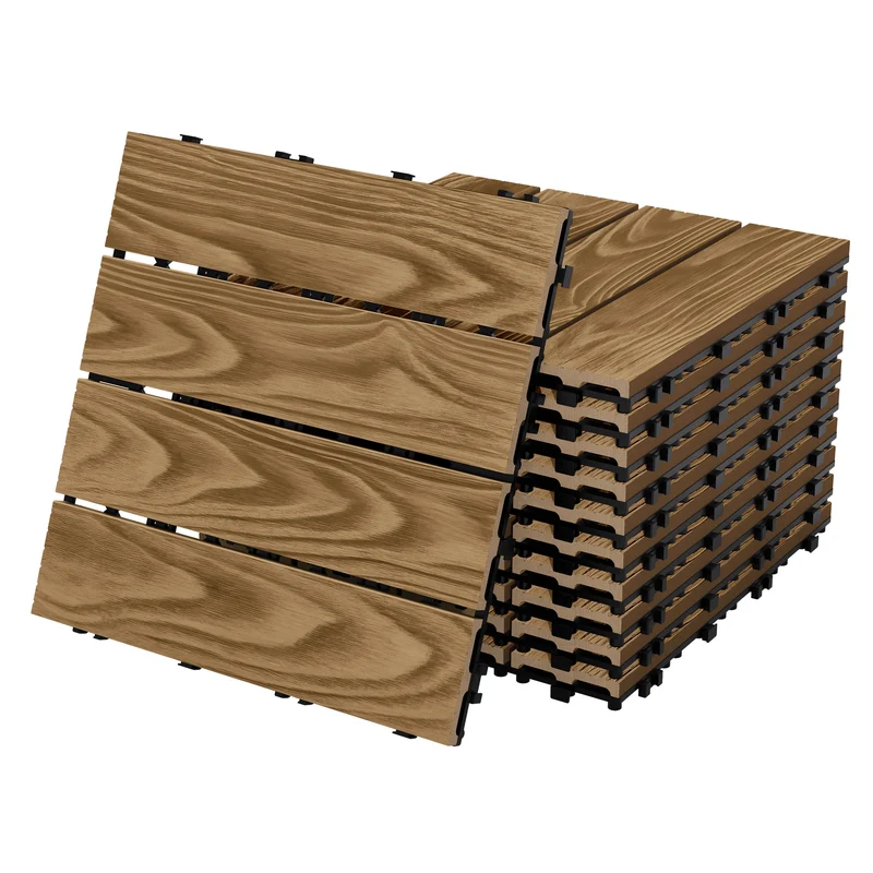 WPC Terrassenfliesen Balkonfliesen 30x30 cm in Holzoptik Holzmaserung mit Drainage und Klicksystem