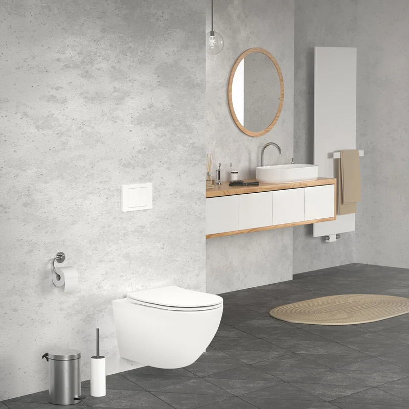 Wand-WC Hänge Toilette aus Keramik Weiß matt 54cm lang Spülrandlos mit Softclose Luxebath