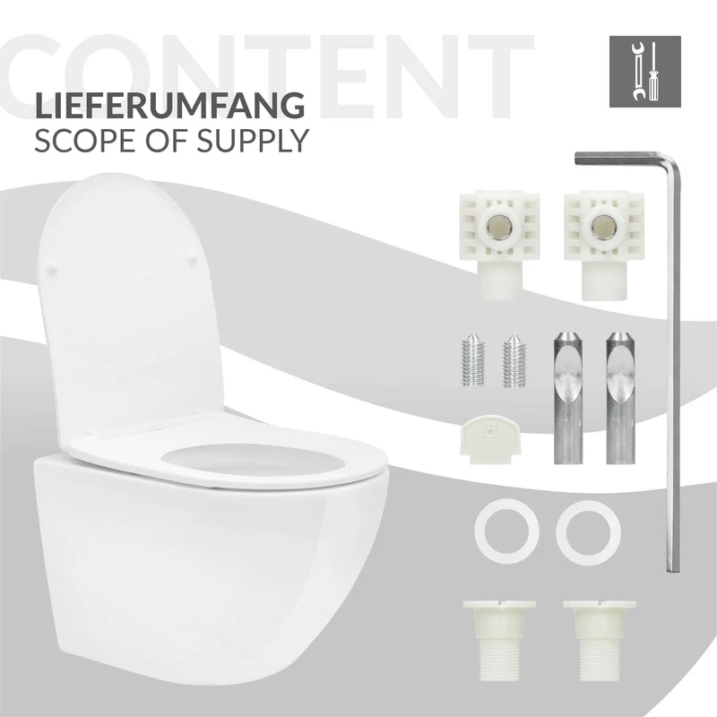 Wand-WC Hänge Toilette aus Keramik 49 cm kurz Spülrandlos mit Nanoversiegelung & Softclose Luxebath