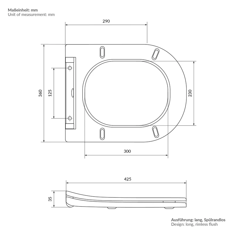 Wand-WC Hänge Toilette aus Keramik 54 cm lang Spülrandlos mit Bidet & Softclose LuxeBath