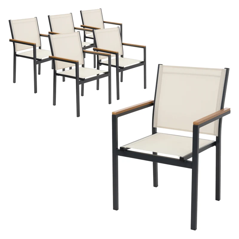 Gartenstühle 2er Set mit Armlehnen aus Textilene, Balkonstuhl mit Aluminiumgestell ML-Design