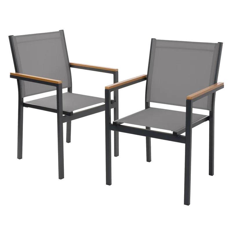 Gartenstühle 2er Set mit Armlehnen aus Textilene, Balkonstuhl mit Aluminiumgestell ML-Design