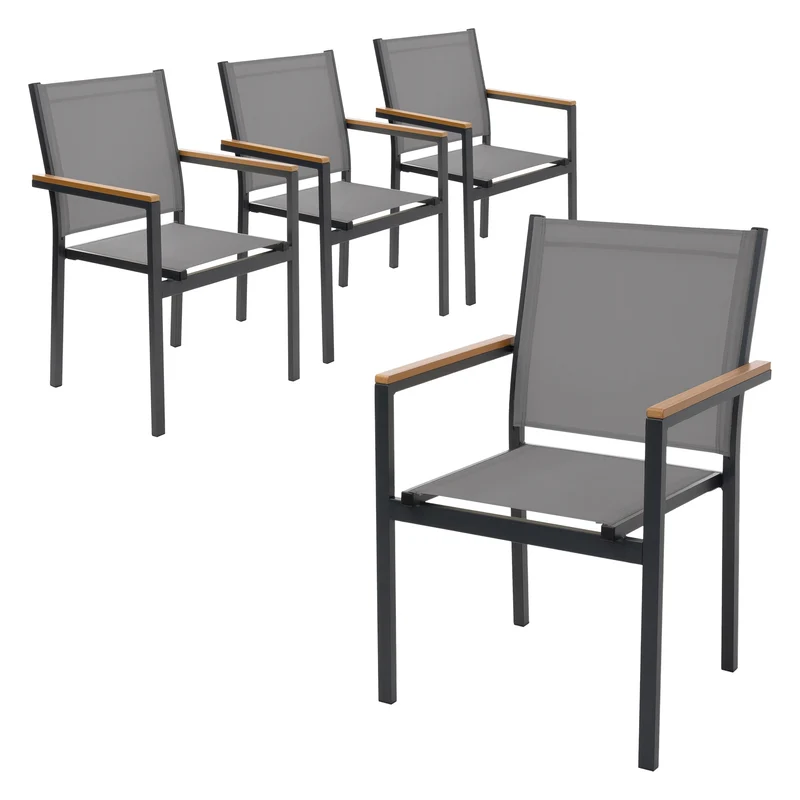 Gartenstühle 2er Set mit Armlehnen aus Textilene, Balkonstuhl mit Aluminiumgestell ML-Design