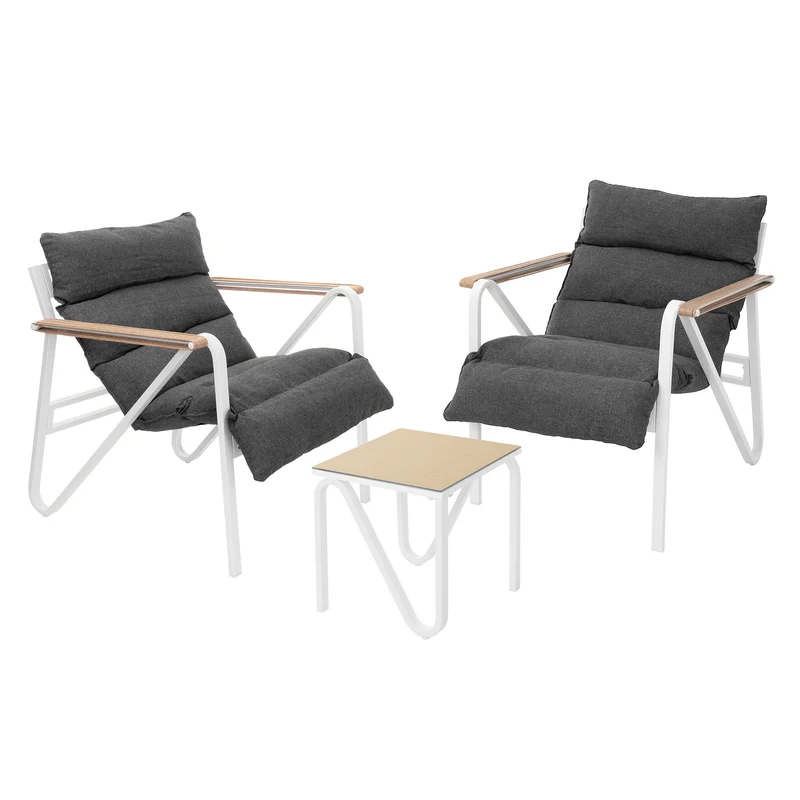 Gartenmöbel Set 3 tlg Sitzgruppe mit 2 Stühlen, Tisch & Sitzkissen Stahlgestell wetterfest ML-Design