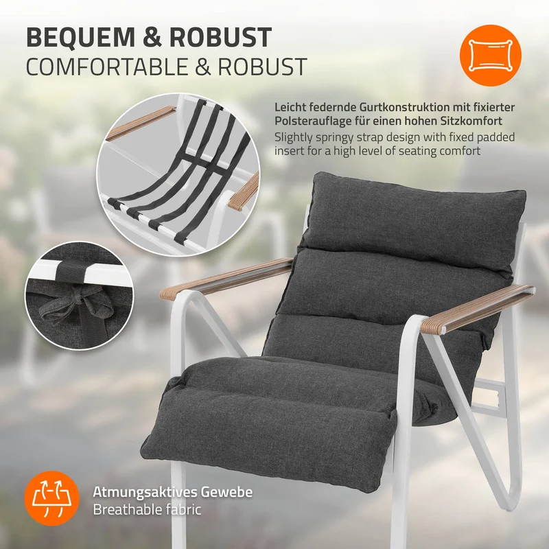Gartenmöbel Set 3 tlg Sitzgruppe mit 2 Stühlen, Tisch & Sitzkissen Stahlgestell wetterfest ML-Design
