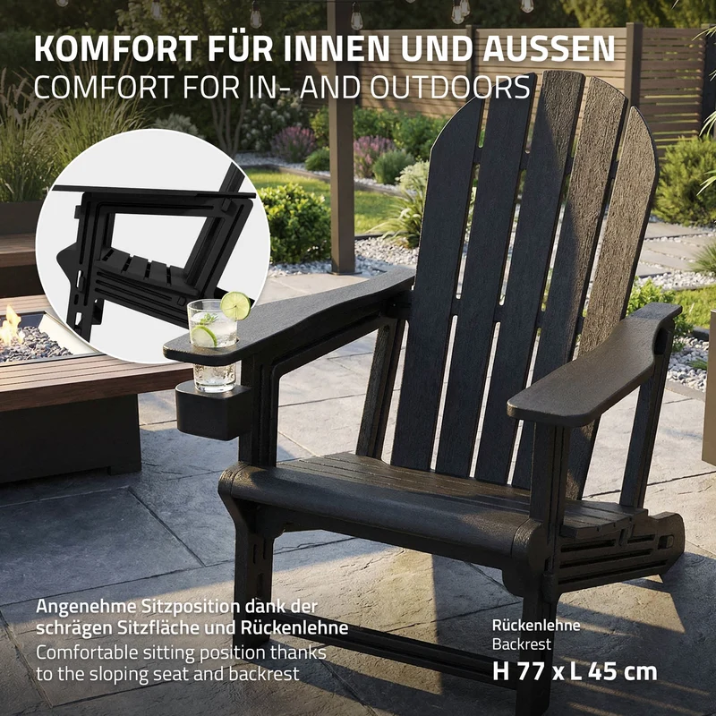 Gartenstuhl Adirondack Stuhl Sonnenstuhl wetterfest aus HDPE Kunststoff bis 180 kg Gartensessel ML-Design