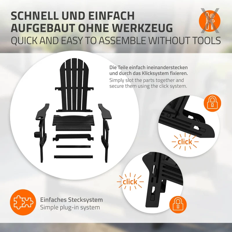 Gartenstuhl Adirondack Stuhl Sonnenstuhl wetterfest aus HDPE Kunststoff bis 180 kg Gartensessel ML-Design