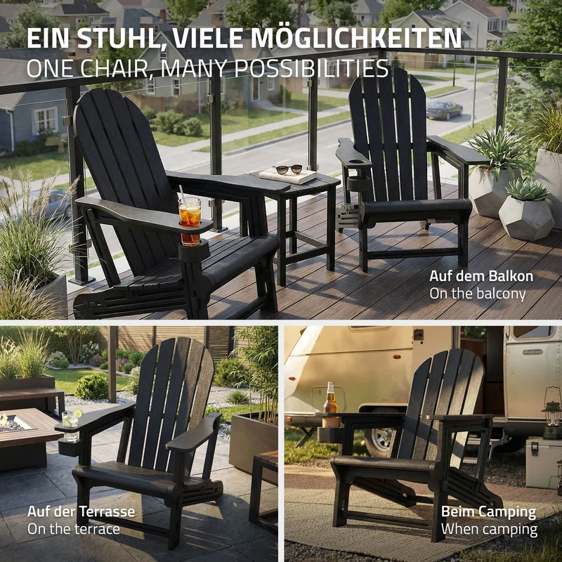 Gartenstuhl Adirondack Stuhl Sonnenstuhl wetterfest aus HDPE Kunststoff bis 180 kg Gartensessel ML-Design