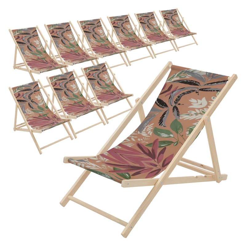 ECD Germany | Gartenliege klappbar aus Holz mit Floral Muster Strandliege Strandstuhl Sonnenliege